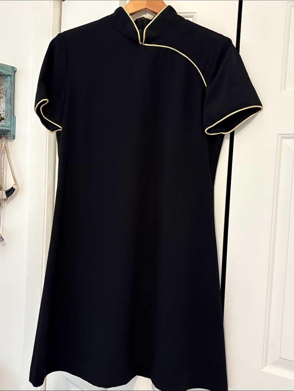 Evan Picone Black Mini Dress with Gold Piping